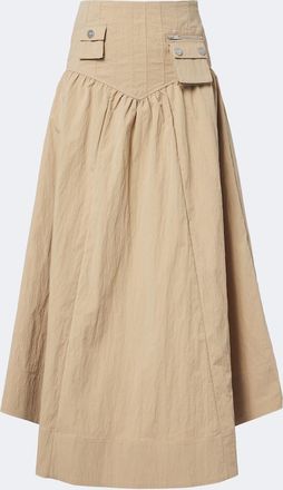 Ganni Gathered cotton-blend maxi skirt