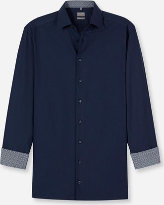 Olymp Langarmhemd OLYMP Luxor, Herren, Gr. 39, N-Gr, blau (marine), Web, Obermaterial: 64% Baumwolle, 27% Polyester, 9% Elasthan, comfort fit normal, 2-Knop