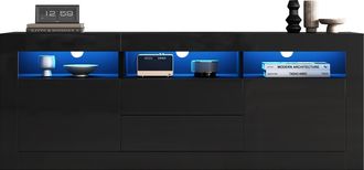 STILVORA Mueble Tv Con 2 Puertas, 2 Cajones Y 3 Nichos Y Led, Brillo Negro, Sal&oacute;n, 160&times;35&times;60 Cm, De Tablero Aglomerado