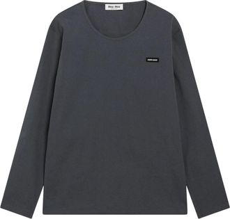 Miu Miu Stretch Poplin Top - Dames - Longsleeves - Zwart - S - Katoen - Tops