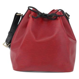Louis Vuitton Petit Noe Monogram Canvas Red Leather Handbag (Pre-Owned)