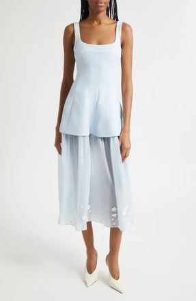 Stine Goya Floral Appliqu&eacute; Mixed Media Bustier Midi Dress in Light Blue Bloom at Nordstrom, Size Medium