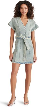 Steve Madden Joelle Mini Dress Womens Stone Blue Denim Tie Waist PALL342