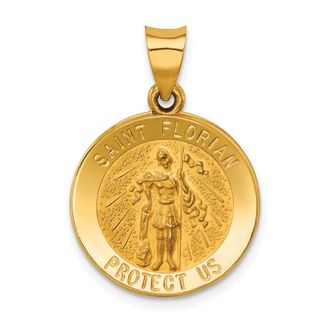 Diamond2Deal 14k Yellow Gold Polished and Satin St Florian Medal Hollow Pendant