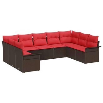 vidaXL Conjunto De Sof&aacute; De Jard&iacute;n 9 Pcs Marr&oacute;n Rat&aacute;n Sint&eacute;tico Vidaxl