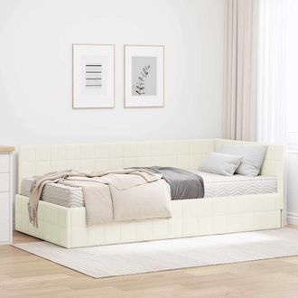 vidaXL Estructura De Cama Esquina Con Colch&oacute;n 2 Uds. Crema Terciopelo Vidaxl