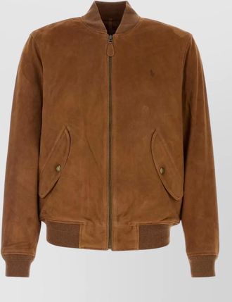 Polo Ralph Lauren suede bomber jacket ribbed cuffs hem pockets