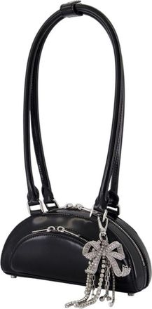Self Portrait Womens Mini Leather With Charm Shoulder Bag Black Calfskin