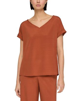 Lafayette 148 New York Wide V-Neck Cuff Sleeve Silk-Blend Blouse