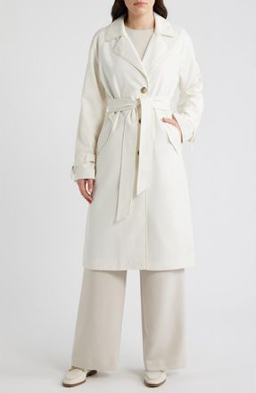 Via Spiga Stretch Gabardine Trench Coat in Cream at Nordstrom, Size Xx-Large
