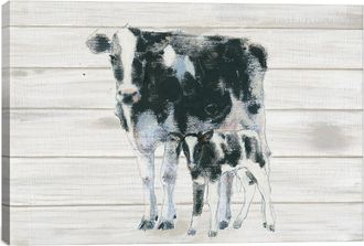 iCanvas Icanvas Icanvas Cow And Calf On Wood By Emily Adams