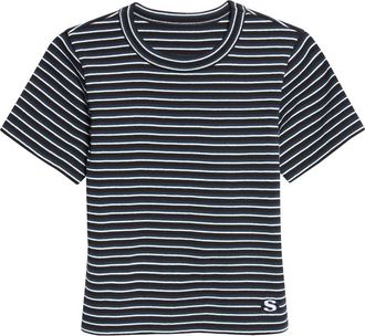 sacai Stripe Rib Cotton T-Shirt in Black at Nordstrom, Size 2