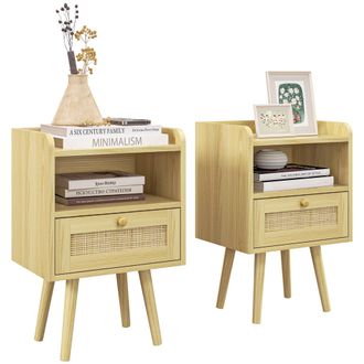 HOMCOM Bedside Tables - Set Of 2 - Boho Side End Table W/ Drawer - Storage Compartment - HOMCOM | TJ Hughes