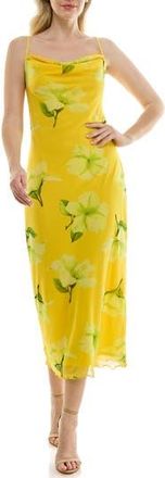Bebe Tropical Mesh Cowl Maxi Dress in Yellow/Green Multi at Nordstrom Rack, Size X-Large