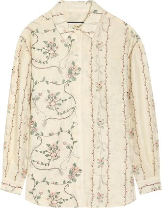 Agua Bendita Cecile Floral-embroidered Linen Shirt - Multicoloured - XL (UK14)