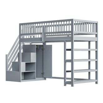 STILVORA Letto A Soppalco 90 X 200 Cm, Singolo Con Armadio, Scaffali E Vani Contenitore, Senza Materasso, Grigio