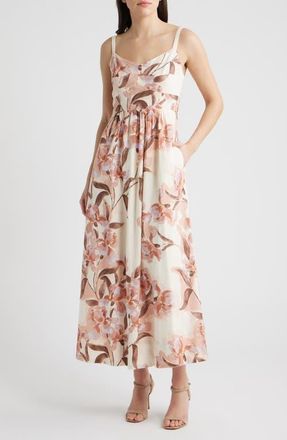 Parker Seamed Linen Blend Midi Sundress in Sepia Rose at Nordstrom, Size 00