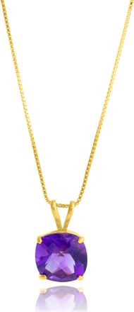 MAX + STONE 14k Yellow Gold 8mm Cushion Cut Gemstone Pendant Necklaces with 18 inch Box Chain