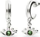UNOde50 Silver Plated Hoop Earrings with Eye Detail with Green Faceted Crystal at Nordstrom
