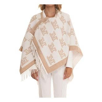 Max Mara Dubbelzijdige Franje Zoom Wollen Cape - Dames - Ponchos - Wit - ONE Size - Wol - Jassen