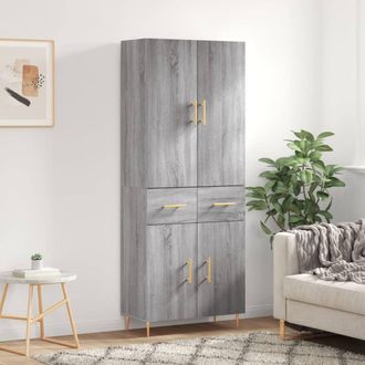 vidaXL Vidaxl - Aparador Alto Madera Contrachapada Gris Sonoma 69,5x34x180 Cm