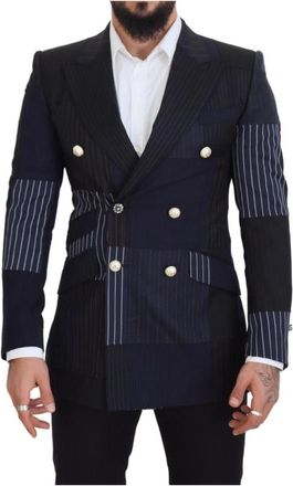 Dolce & Gabbana Marineblauw Wol Double-Breasted Blazer - Heren - Blazers - Blauw - S - Wol - Jassen