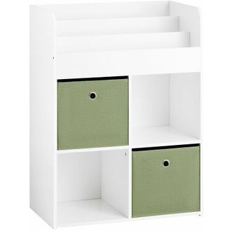 SoBuy Libreria Per Bambini Scaffale Con 2 Scatole In Tessuto Organizzatore Di Giocattoli Bianco 60x34x80cm KMB79-W Sobuy