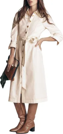 Boden Belted Denim Midi Dress in Ecru Denim at Nordstrom, Size 16