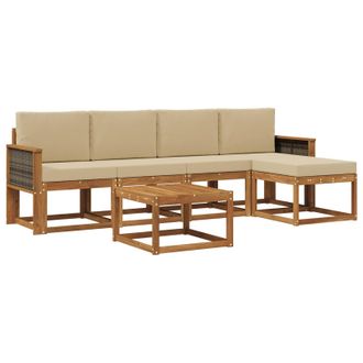 vidaXL Conjunto De Sof&aacute;s De Exterior 6 Pcs Natural Y Beige Poli&eacute;ster Vidaxl