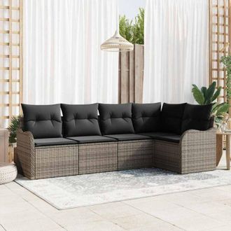 vidaXL Vidaxl - Conjunto De Sof&aacute; De Jard&iacute;n Con Coj&iacute;n 5 Pcs Gris Polirat&aacute;n