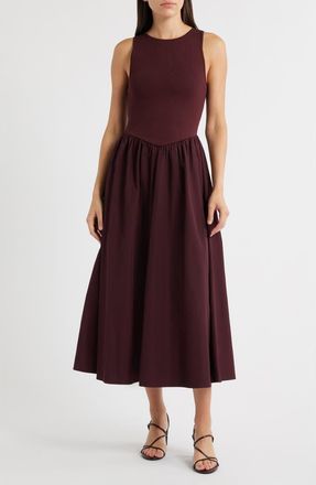 Moon River Sleeveless Mixed Media Fit & Flare Midi Dress in Oxblood at Nordstrom Rack, Size X-Small