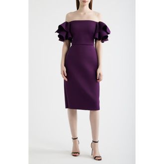 Eliza J Ruffle Sleeve Off the Shoulder Cocktail Dress in Plum at Nordstrom, Size 12