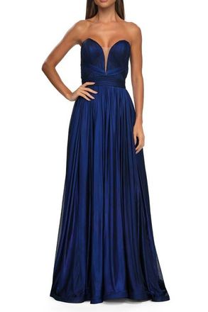 La Femme Flowy Metallic Net Jersey Prom Dress with Intricate Ruched Bodice in Royal Blue at Nordstrom, Size 16