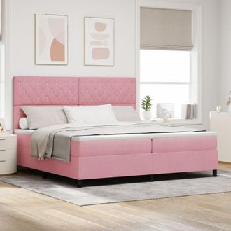 vidaXL LED Box Spring Bed with Mattress Pink 200 x 200 cm Fabric vidaXL