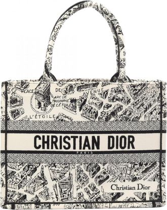 Dior Black White Canvas Handbag Tote Bag (Pre-Owned)