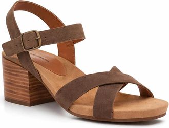 Lucky Brand Payton Sandals Women Brown Suede Ankle Strap Block Heel HAWK1810