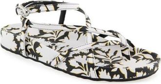 Aerosoles Leera Ankle Strap Flat Sandal in White/Black Printed Floral at Nordstrom, Size 5.5