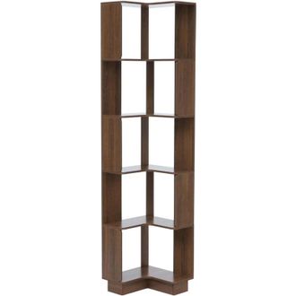 Hhg Estanter&iacute;a Esquinera Hhg-922, Estanter&iacute;a Esquinera, Estanter&iacute;a De Sal&oacute;n, 5 Niveles, Mdf Melamina, 175 X 40 X 40 Cm, Aspecto Nogal