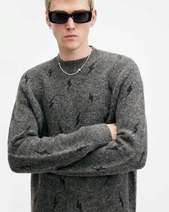 AllSaints Viscose/Polyamide Zap Oversized Crew Neck Jumper, Size: XXL