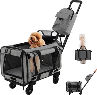 Costway Costway - Transport&iacute;n Plegable Con Ruedas Para Mascotas, Bolsa Trasport&iacute;n De Viaje Para Perros Gatos, Transportador Con Almohadillas Y Manija Telesc&oacute;p