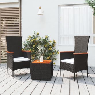 vidaXL Juego Muebles Jard&iacute;n 3 Pzas Madera Acacia Rat&aacute;n Sint&eacute;tico Negro Vidaxl