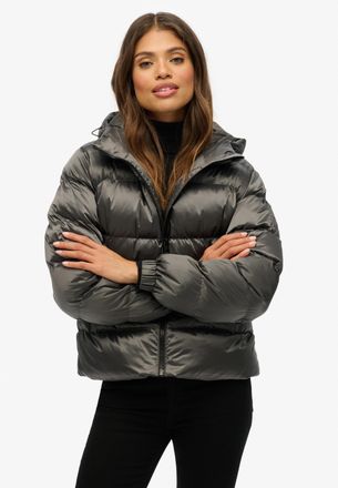 Superdry Steppjacke SUPERDRY HOODED LUXE SPORTS PUFFER, Damen, Gr. XL, schwarz sheen, Web, Obermaterial: 60% Polyester, 40% Nylon, unifarben, slim fit, Jacken 