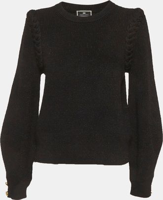 Elisabetta Franchi Black Rib Knit Braided Trim Sweater