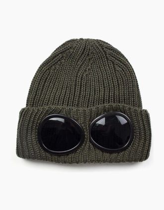 C.P. Company Mens CP Company Extra Fine Merino Wool Goggle Winter Beanie Khaki 661 - Green - Size: OS