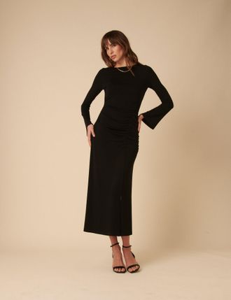 Nobody's Child Black Long Sleeve Ruched Belle Midi Dress