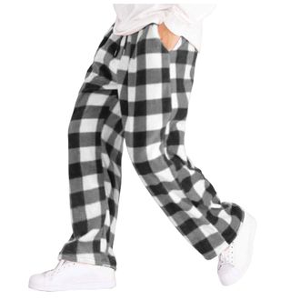Generic Mens Pyjama Bottoms Fleece Checked Pants Plaid Pyjamas Long Thermal Sleep Nightwear Trousers Mens Bottoms Fleece Warm Nightwear and Cosy Loungewear Pa