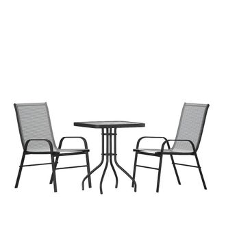 Flash Furniture 3 Piece Set - 23.5 Tempered Glass Patio Table, 2 Gray Stack Chairs