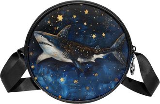 Generic Circle Crossbody Bag for Women, Shark Small Sling Bag Daypack with Zipper Adjustable Shoulder Straps Casual Ladies Girls Round Purse