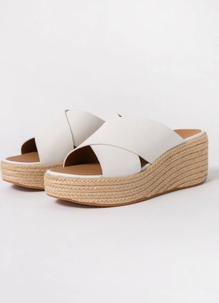 FitFlop Womens FitFlop Womens PLATFFORMS Espadrille Leather Wedge Cross Slides - Urban White 194 - Size: 6