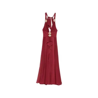 BABYLON Kleedjes, Dames, Rood, L, Maxi-jurk met bloemversiering en ruches